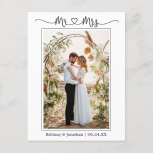 Calligraphy Heart Mr. Mrs. Wedding Photo Thank You Postcard