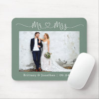 Calligraphy Heart Mr. Mrs. Wedding Sage Green