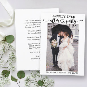 Calligraphy Heart Photo Happily Ever After Party Announcement