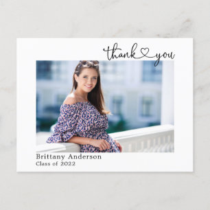 Calligraphy Heart Script Graduate Photo Thank You Postcard