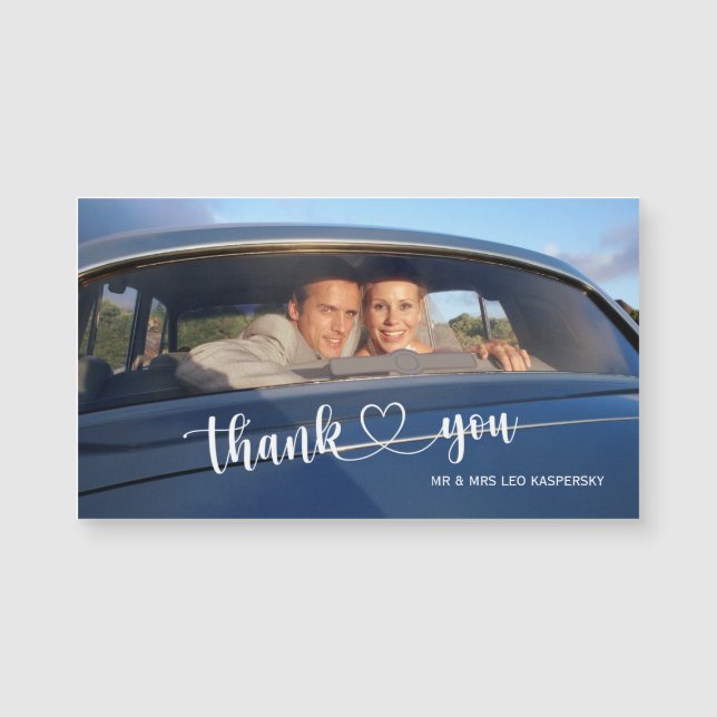 Calligraphy Heart Script Wedding Photo Thank You (Front)