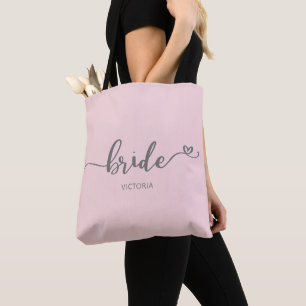 Calligraphy Heart Simple Pink Bride Tote Bag