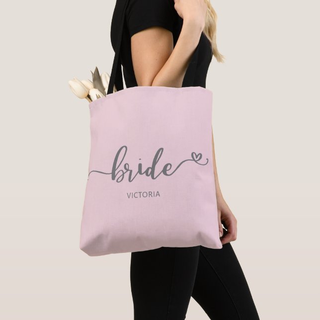 Calligraphy Heart Simple Pink Bride Tote Bag (Close Up)