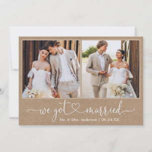 Calligraphy Heart We Got Married 2 Photo Kraft Announcement