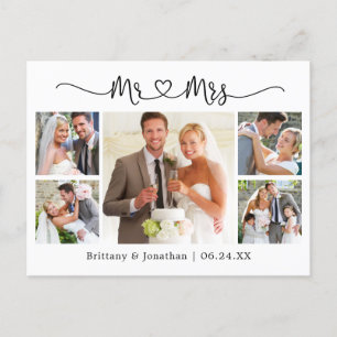 Calligraphy Heart Wedding 5 Photo Thank You Postcard