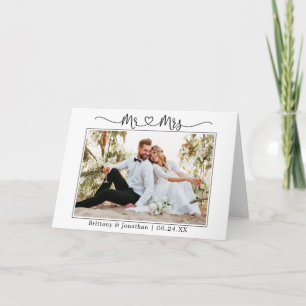 Calligraphy Heart Wedding Mr. and Mrs. Photo Fold Thank You Card