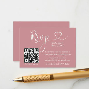 Calligraphy Heart Wedding QR RSVP Dusty Rose Enclosure Card