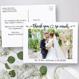 Calligraphy Heart Wedding Thank You So Much Postcard