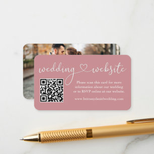 Calligraphy Heart Wedding Web QR Photo Dusty Rose Enclosure Card