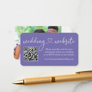 Calligraphy Heart Wedding Web QR Photo Periwinkle Enclosure Card