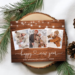 Calligraphy Heart Wood Lights New Year 3 Photo Postcard
