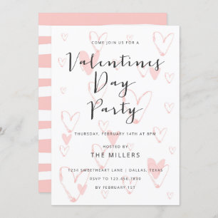 Calligraphy Hearts Valentine Party Invitation