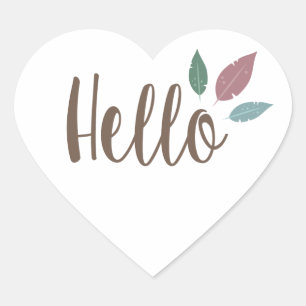 Calligraphy hello boho feathers  heart sticker