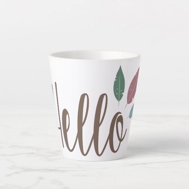 Calligraphy hello boho feathers  latte mug (Front)