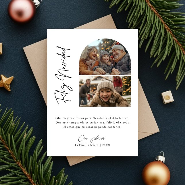 Calligraphy Hispanic Photo Feliz Navidad Christmas Holiday Card (Creator Uploaded)