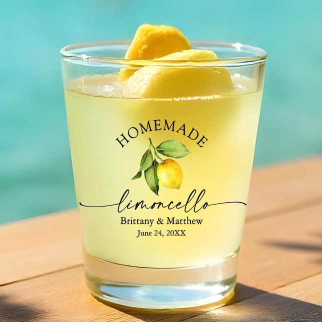 Calligraphy Homemade Limoncello Watercolor Lemon  Shot Glass (Customize to change text size or text style.)