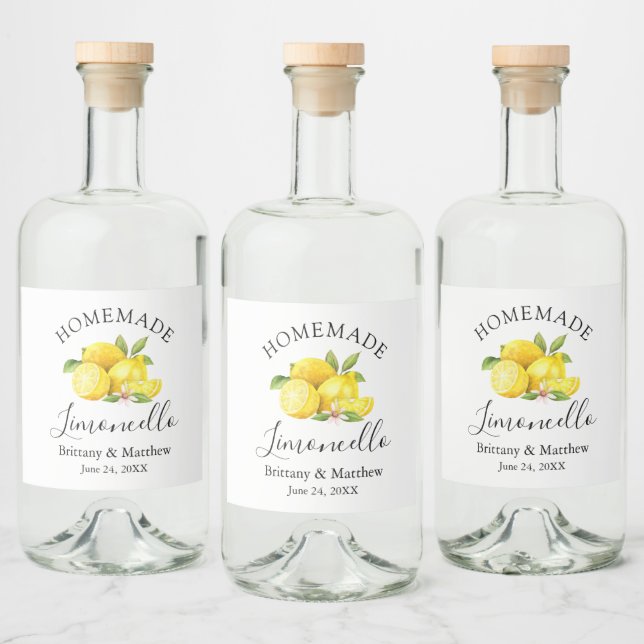 Calligraphy Homemade Limoncello Watercolor Lemons Liquor Bottle Label (Bottles)