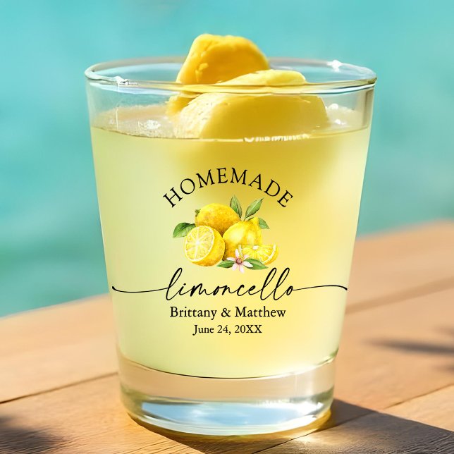 Calligraphy Homemade Limoncello Watercolor Lemons  Shot Glass (Customize to change your personalized text size or text style.)