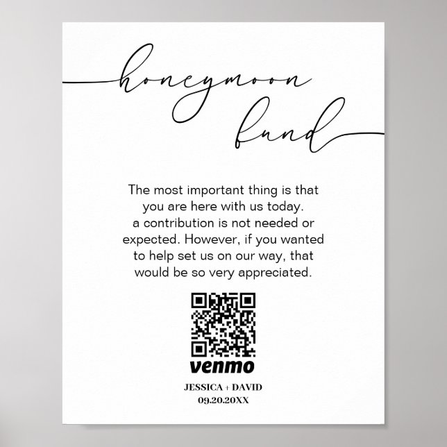 Calligraphy Honeymoon Fund QR Code Sign (Front)