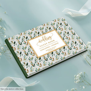Calligraphy hunter green gold eucalyptus wedding  guest book