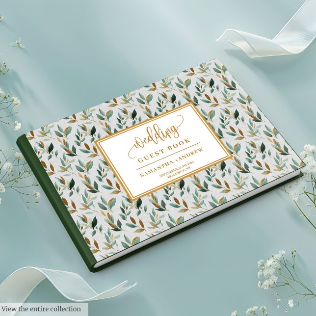 Calligraphy hunter green gold eucalyptus wedding  guest book (Calligraphy hunter green gold eucalyptus wedding Guest Book)