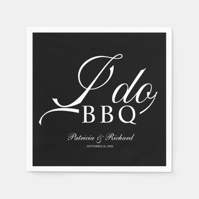 Calligraphy I Do BBQ Engagement Party Black Napkin (Front)