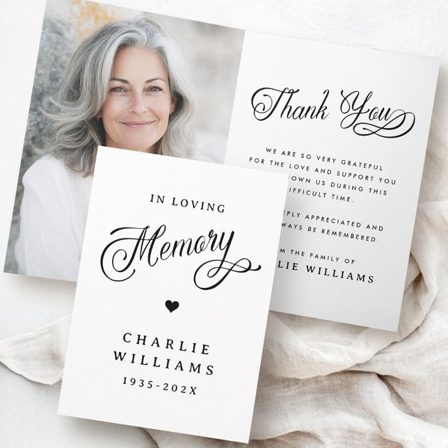 Calligraphy in loving memory funeral photo thank you card (Calligraphy in loving memory funeral photo thank you card)