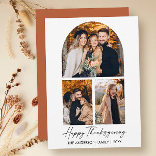 Calligraphy Ink 3 Photo Arch Thanksgiving Holiday  Card