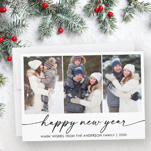 Calligraphy Ink 3 Photo Happy New Year  Holiday Card