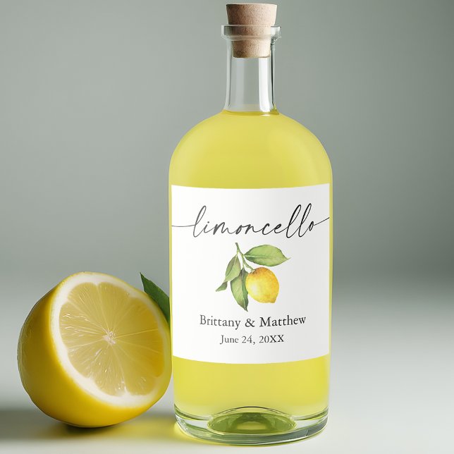 Calligraphy Ink Limoncello Watercolor Lemon Liquor Bottle Label (Customize to change your personalized text size or text style.)