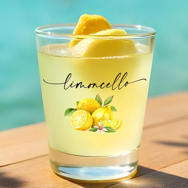 Calligraphy Ink Limoncello Watercolor Lemons Shot Glass (Limoncello Shot Glass)