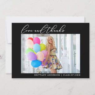 Calligraphy Ink Love Thanks Photo Graduation Thank You Card