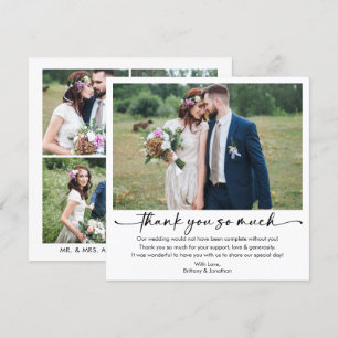 Calligraphy Ink Pen Script 5 Photo Square Wedding Thank You Card