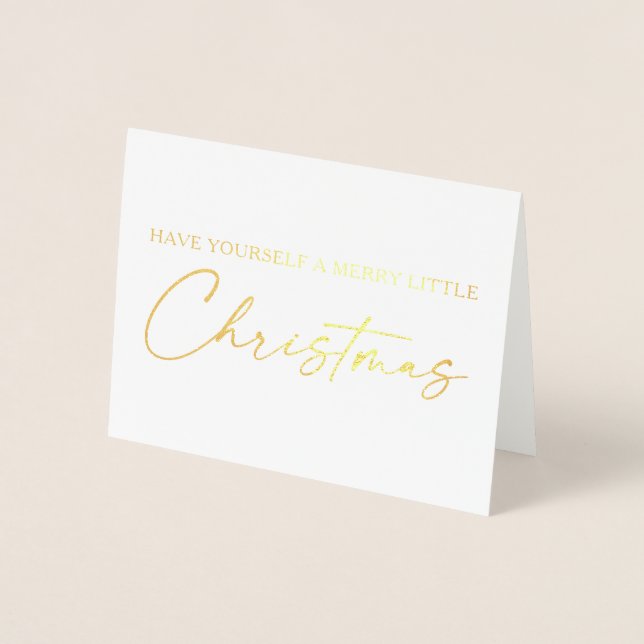 Calligraphy Ink Pen Script Christmas Gold Foil Card (Front)