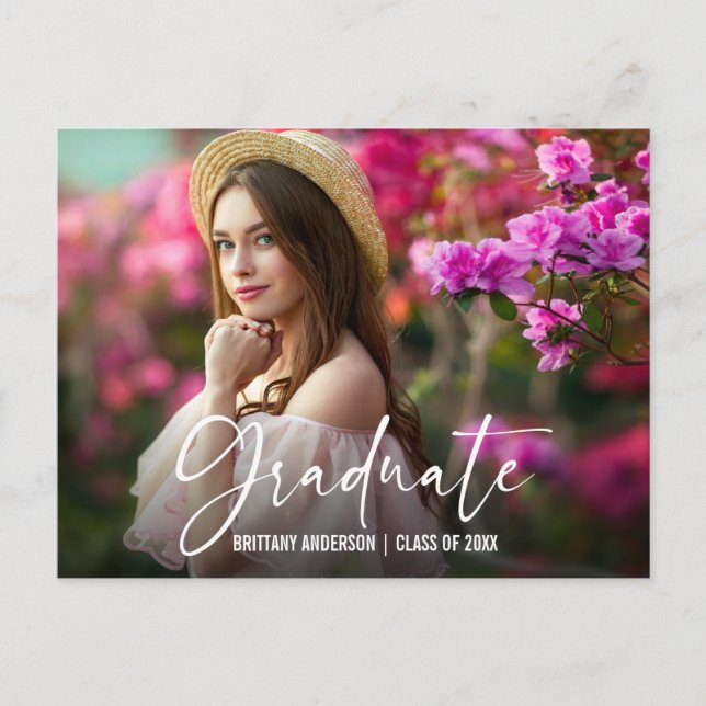 Calligraphy Ink Pen Script Graduation Announcement Postcard (Front)