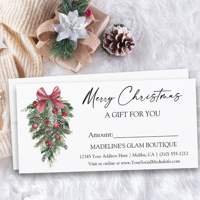 Calligraphy Ink Pine Christmas Gift Certificate (Customize to add more text to back of card.)