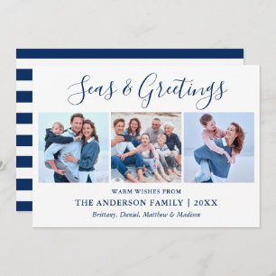 Calligraphy Ink Script 3 Photo Seas and Greetings Holiday Card