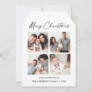Calligraphy Ink Script 4 Photo Christmas Tag Holiday Card