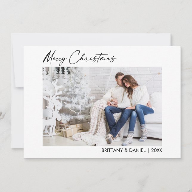 Calligraphy Ink Script Christmas Couple Photo Holiday Card (Front)