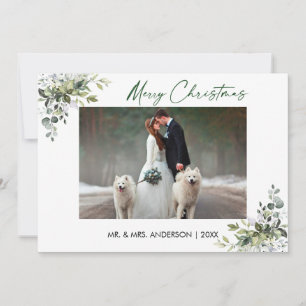 Calligraphy Ink Script Christmas Greenery Couple Holiday Card