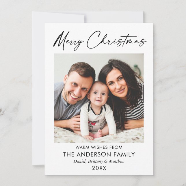 Calligraphy Ink Script Merry Christmas Photo Holiday Card (Front)