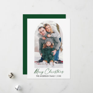 Calligraphy Ink Script Photo Arch Christmas Green Holiday Card