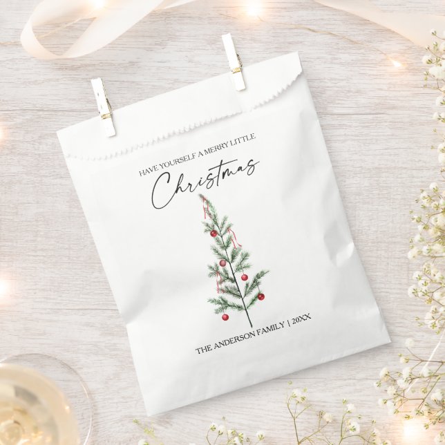 Calligraphy Ink Script Watercolor Christmas Tree Favour Bags (Clipped)