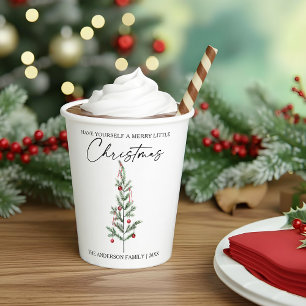 Calligraphy Ink Script Watercolor Christmas Tree Paper Cups