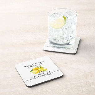 Calligraphy Ink Watercolor Lemons Limoncello Coaster