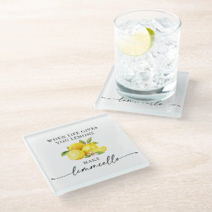 Calligraphy Ink Watercolor Lemons Limoncello Glass Coaster