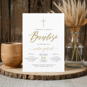 Calligraphy Invitacion De Bautizo Para Niño Gold  Invitation