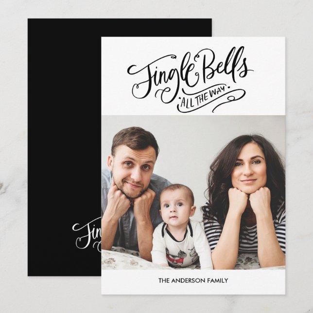 Calligraphy Jingle Bells Christmas Photo Card (Front/Back)
