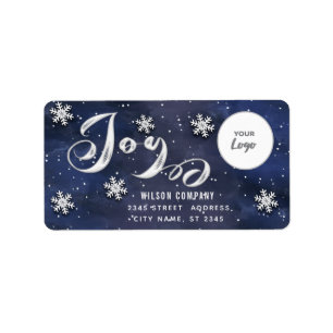 Calligraphy Joy snowfakes corporate logo Holiday Label