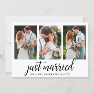 Calligraphy Just Married 3 Photo Card